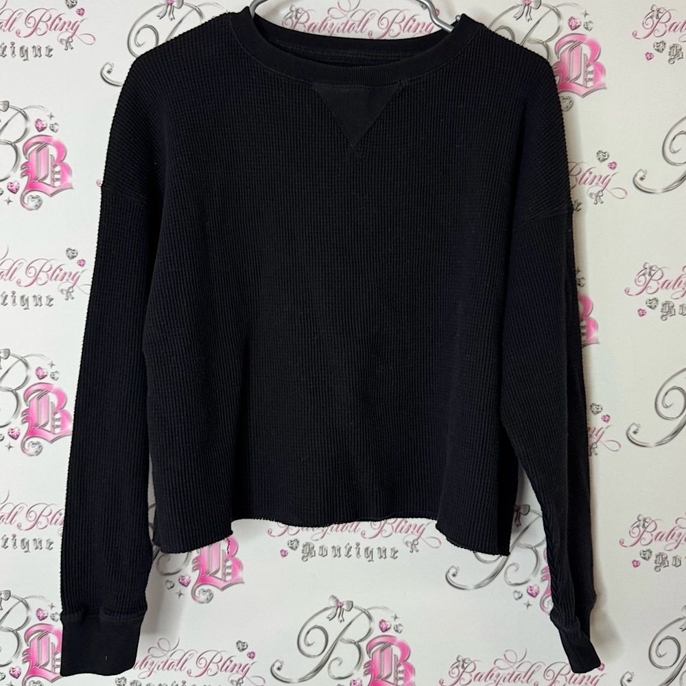 Abercrombie & Fitch Black Knit Pullover thermal waffle sweater comfy loose